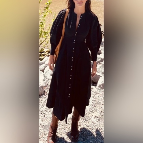 Doen Edlynne Maxi Dress Cotton Poplin Black Size Small - Picture 2 of 11